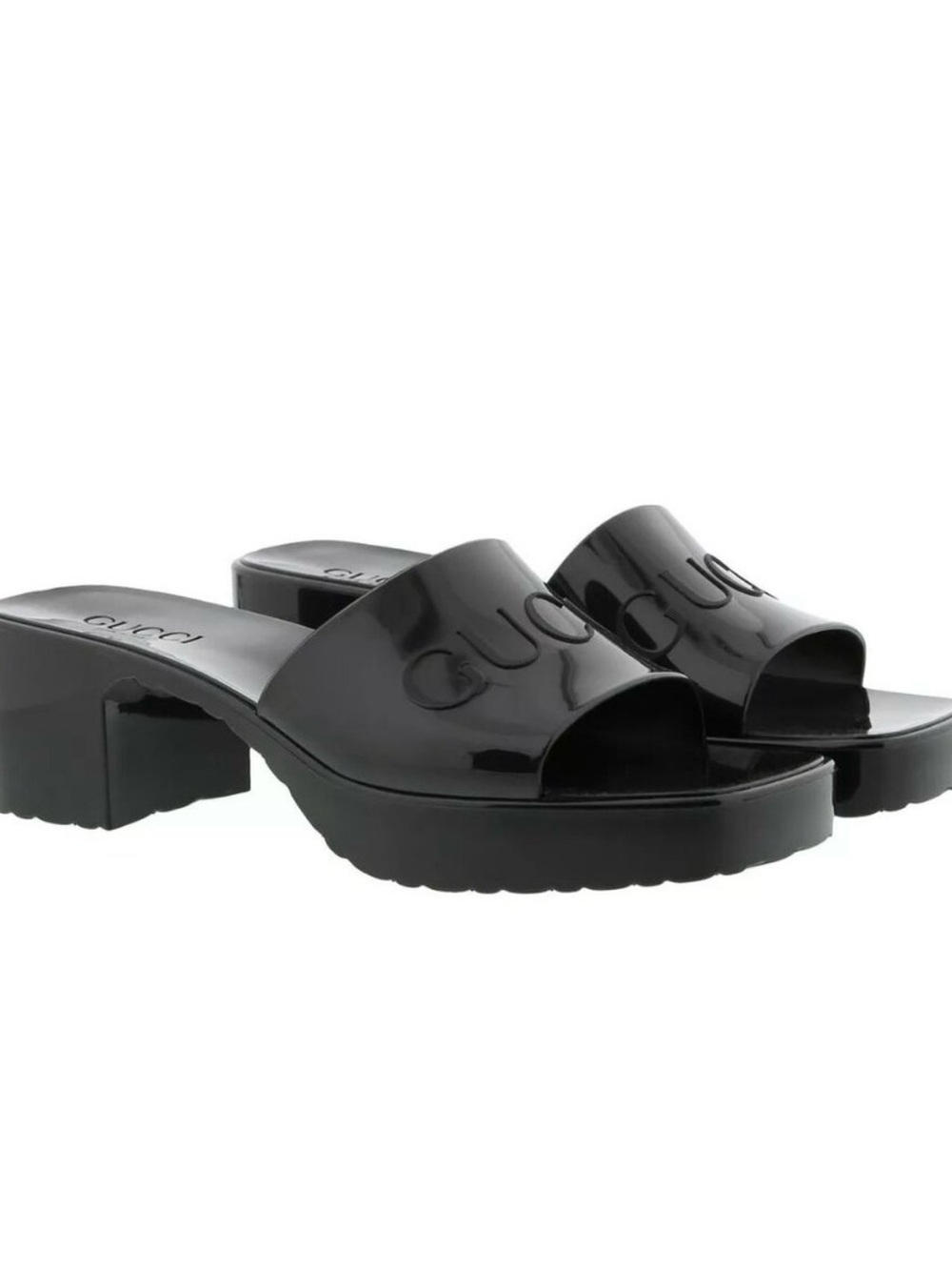 Gucci Black Patent Slide Mules with Low Block Heel